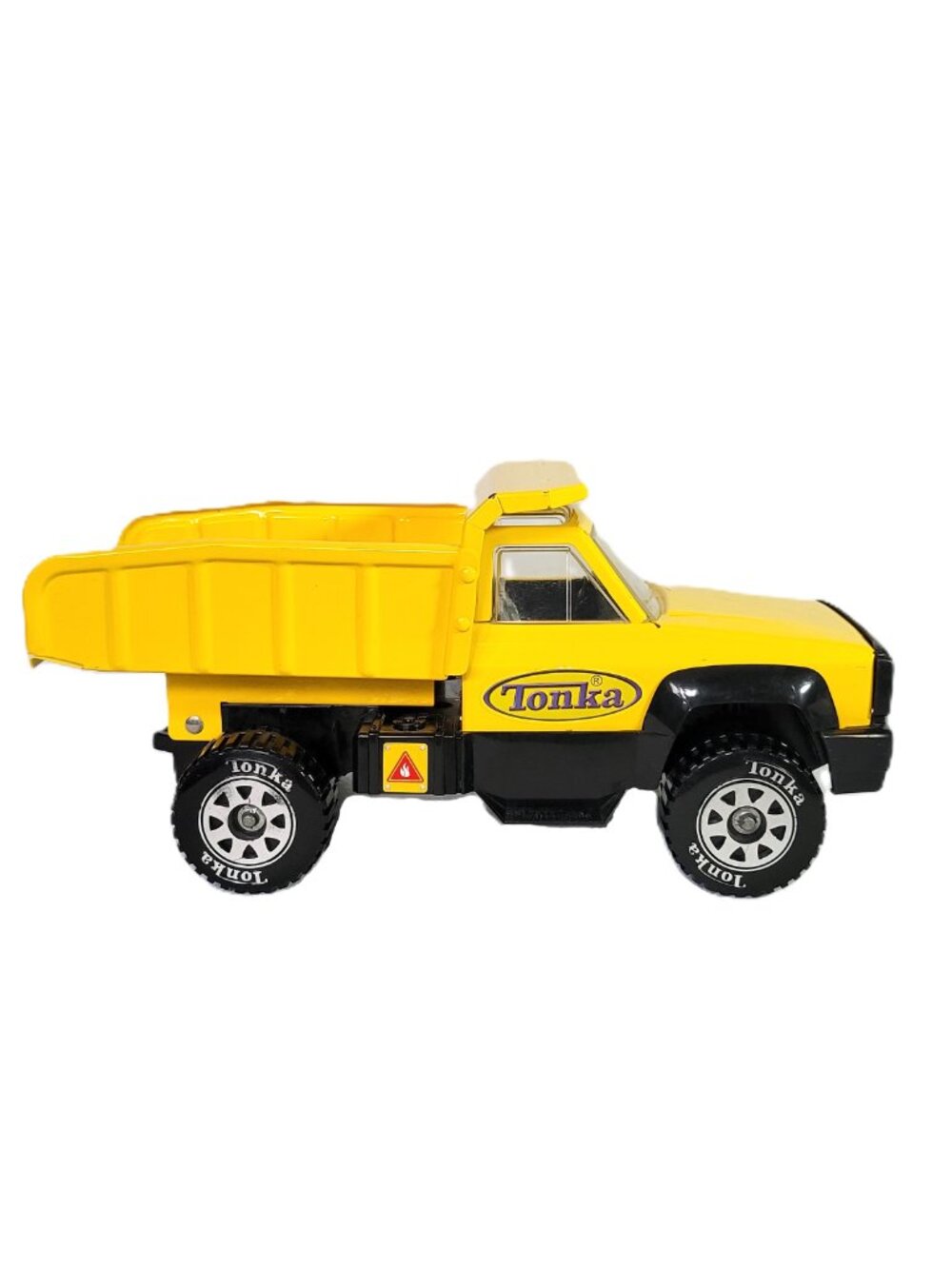 Vintage 1990s Tonka Mighty Pressed Steel Dump Truck - Yellow & Black Model 3900